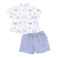 ANGEL DEAR: BABY GOLF CARTS BLUE - POLO BUTTON UP WITH CASUAL SHORT