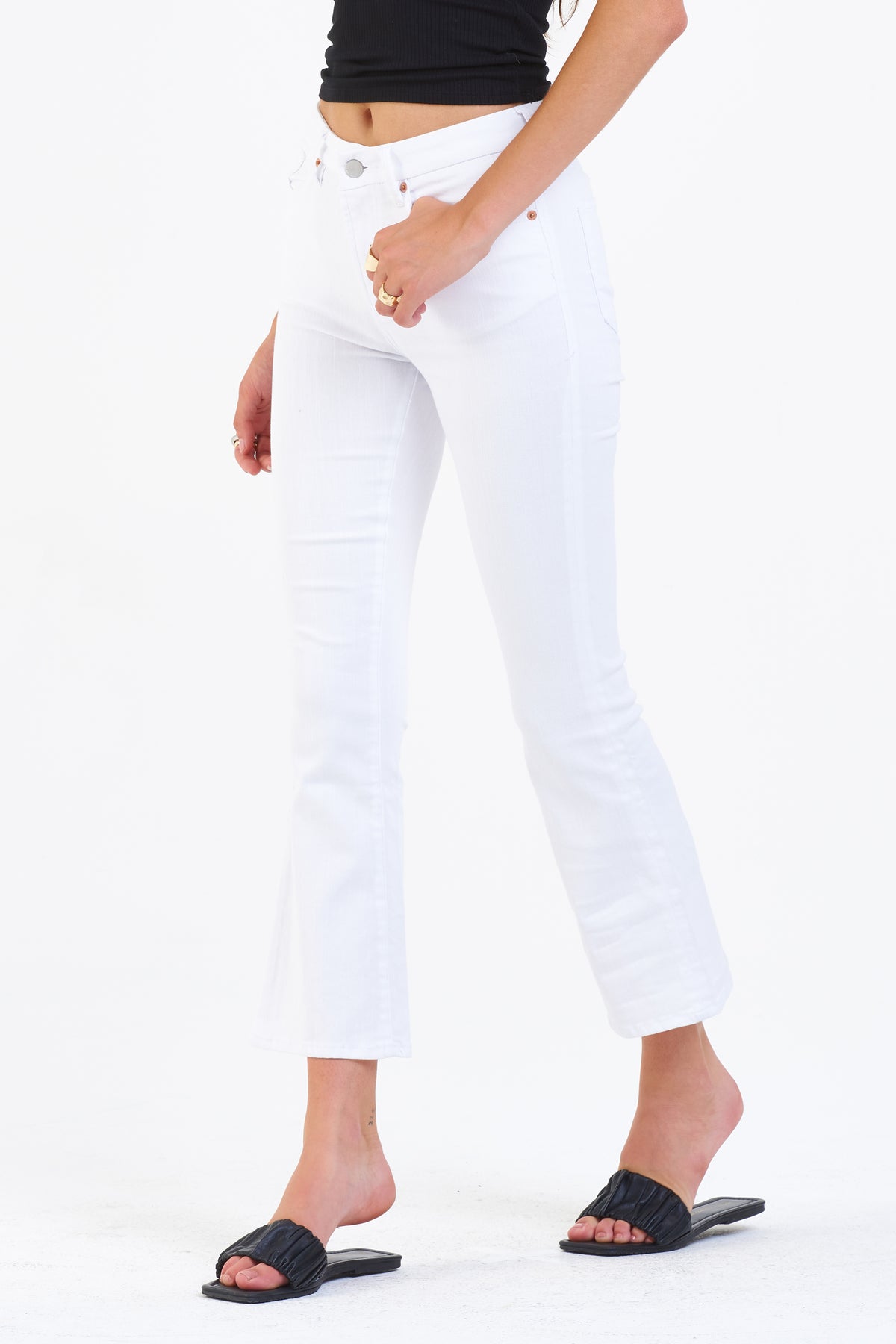 DEAR JOHN: JEANNE SUPER HIGH RISE CROPPED FLARE - WHITE