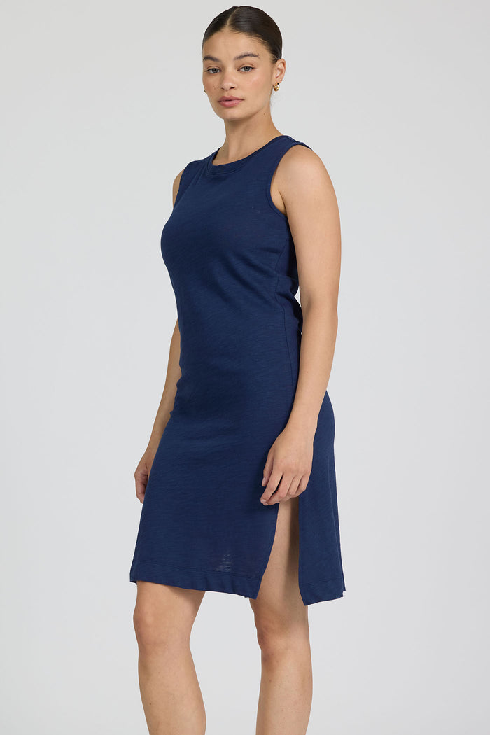 DEAR JOHN: STRADA CREW NECK SLUB DRESS - BLACK IRIS