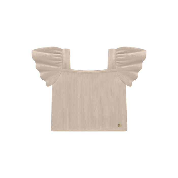 MILON: FLUTTER SLEEVE TOP - ALMOND