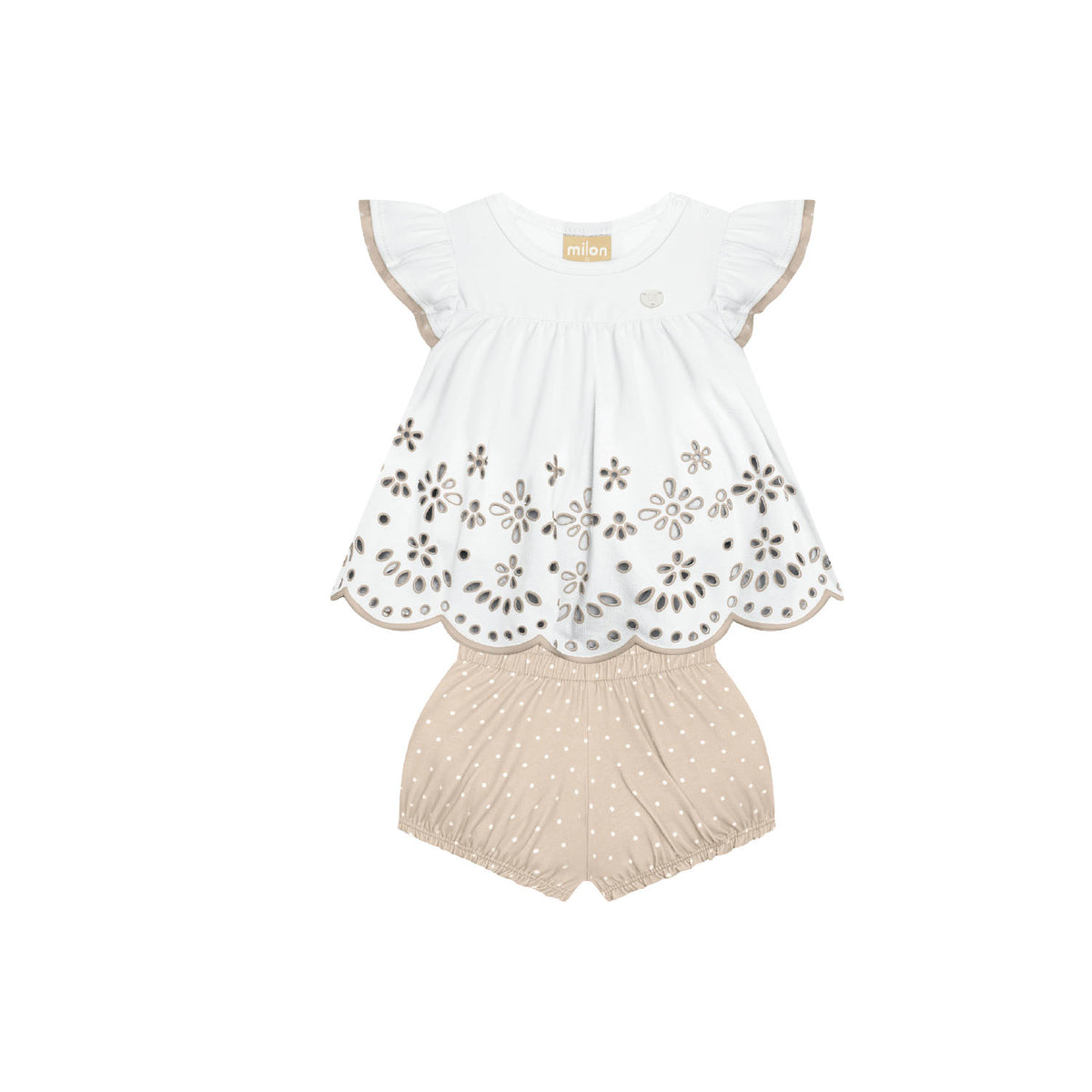 MILON: TOP & BLOOMER SET - ALMOND & WHITE