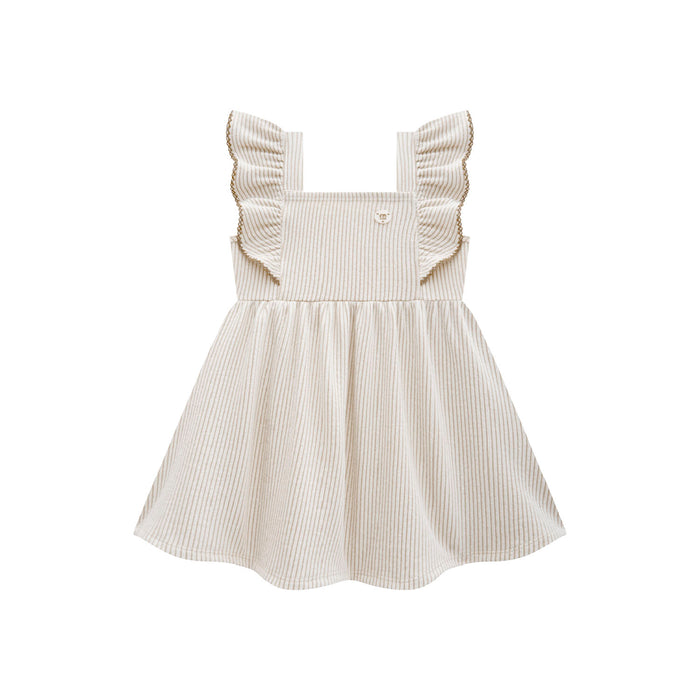 MILON: FLUTTER SLEEVE TIERED DRESS - ALMOND/WHITE STRIPE