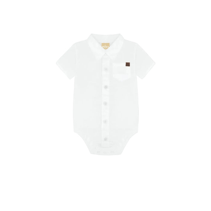 MILON: COLLARED BUTTON UP BODYSUIT WOTH POCKET - WHITE