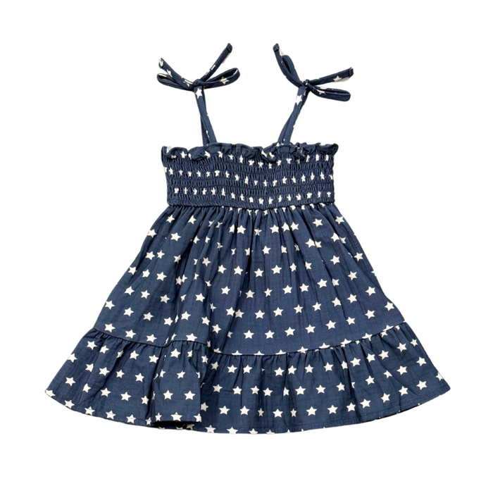 BABYSPROUTS: TIERED MINI DRESS - NAVY AMERICAN STARS