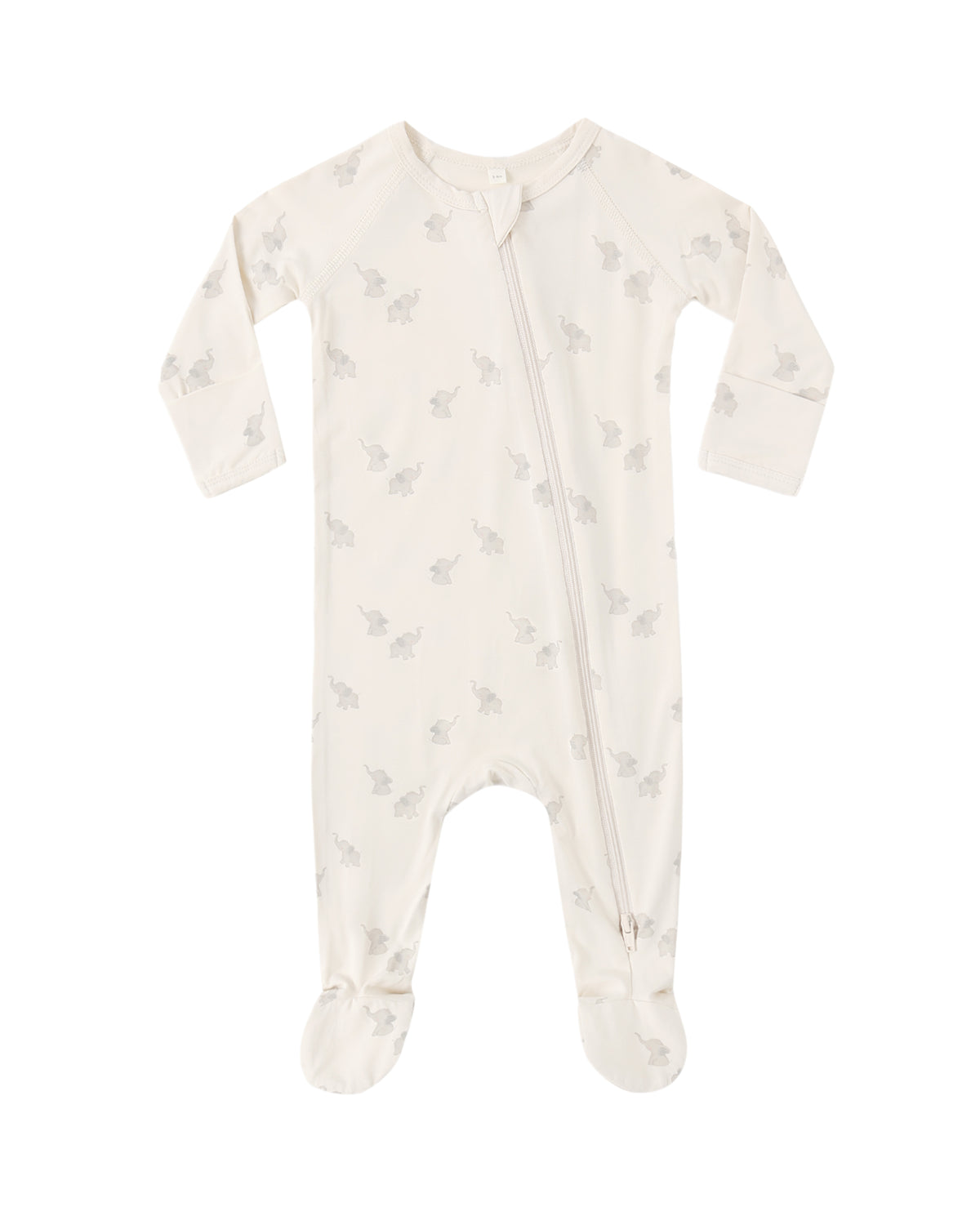 QUINCY MAE: BAMBOO ZIP FOOTIE - ELEPHANTS/NATURAL