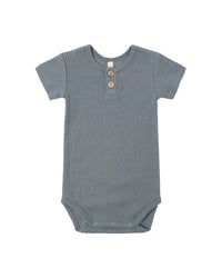 QUINCY MAE: RIBBED HENLEY BODYSUIT - OCEAN