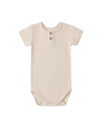 QUINCY MAE: RIBBED HENLEY BODYSUIT - ECRU