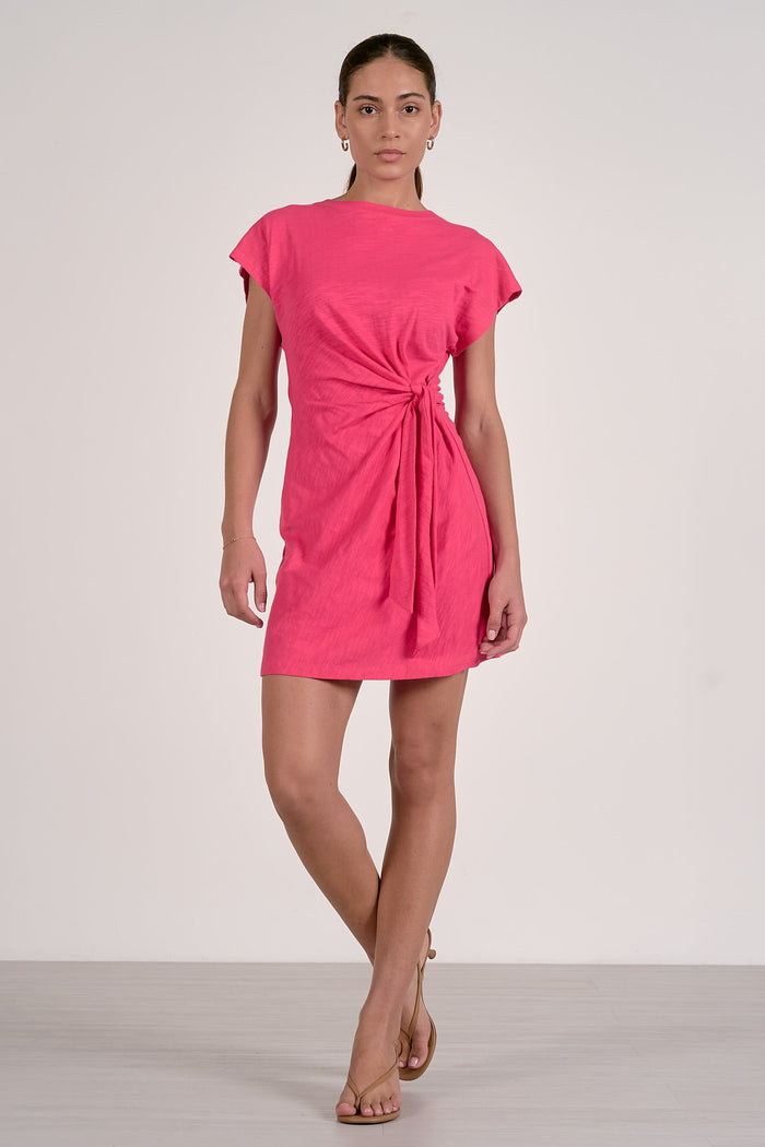 ELAN: SIDE TIE T-SHIRT DRESS - HOT PINK
