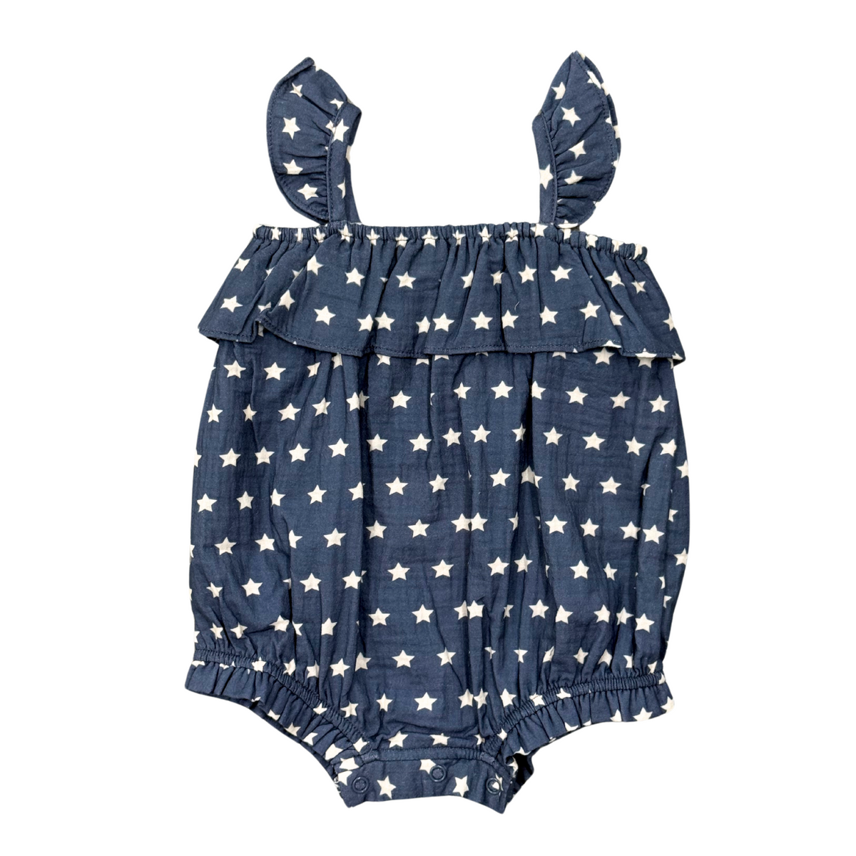 BABYSPROUTS: GAUZE BUBBLE ROMPER - NAVY AMERICAN STARS