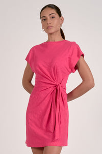 ELAN: SIDE TIE T-SHIRT DRESS - HOT PINK