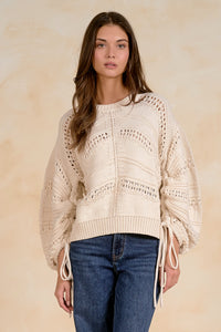 ELAN: OPEN KNIT TIE SWEATER - OFF WHITE