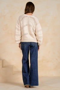 ELAN: OPEN KNIT TIE SWEATER - OFF WHITE