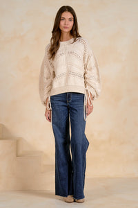 ELAN: OPEN KNIT TIE SWEATER - OFF WHITE