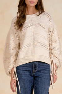 ELAN: OPEN KNIT TIE SWEATER - OFF WHITE