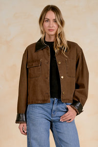 ELAN: JACKET WITH LEATHER TRIM - COCOA