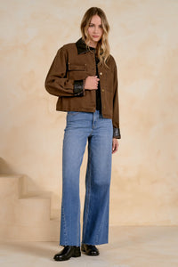 ELAN: JACKET WITH LEATHER TRIM - COCOA