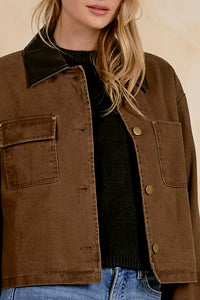 ELAN: JACKET WITH LEATHER TRIM - COCOA