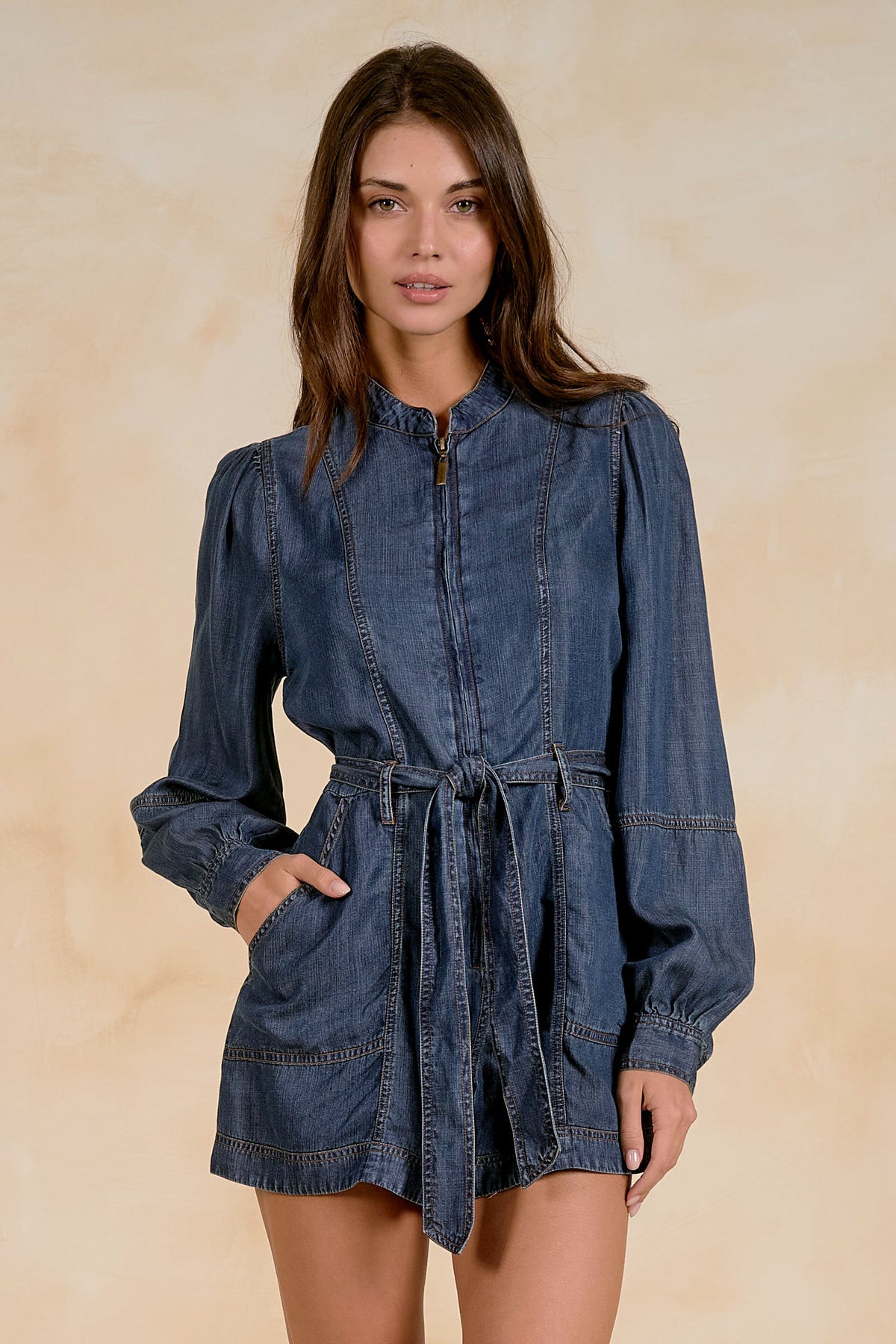 ELAN: LONG SLEEVE ROMPER - NAVY WASH