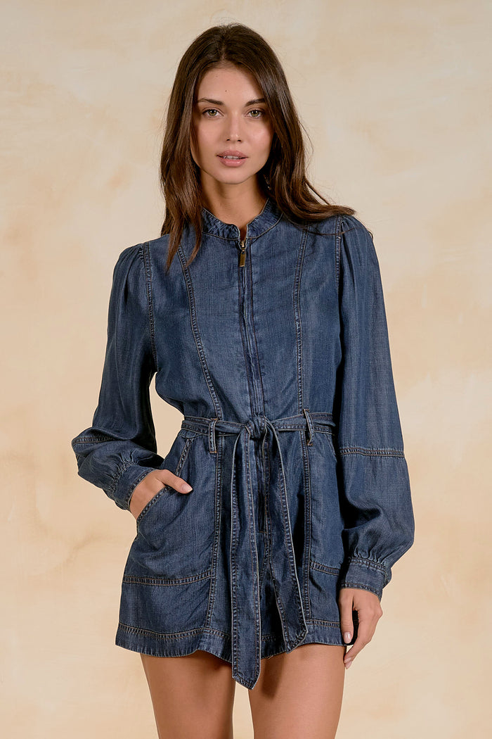 ELAN: LONG SLEEVE ROMPER - NAVY WASH