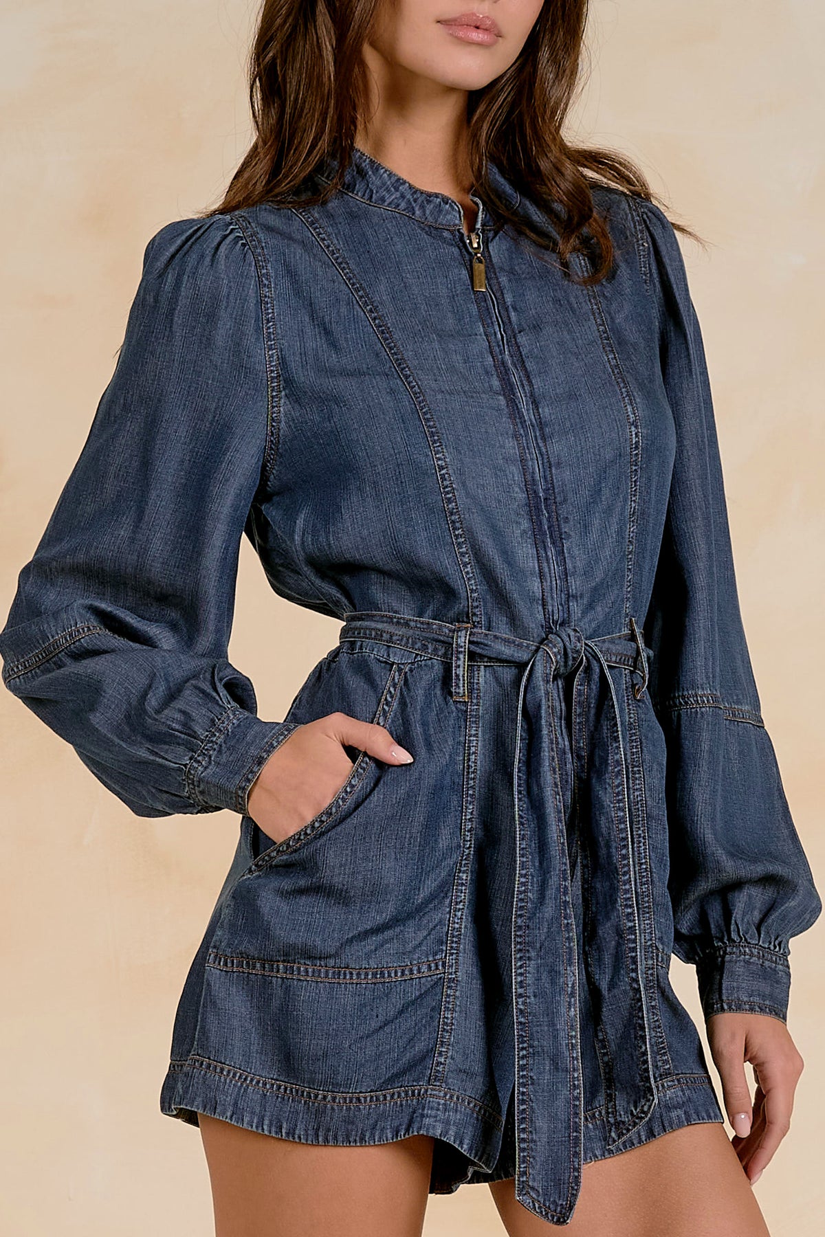 ELAN: LONG SLEEVE ROMPER - NAVY WASH