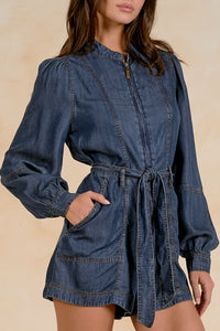 ELAN: LONG SLEEVE ROMPER - NAVY WASH