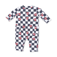 ANGEL DEAR: HEART TATTOO CHECK UNI ROMPER - IVORY/BLACK