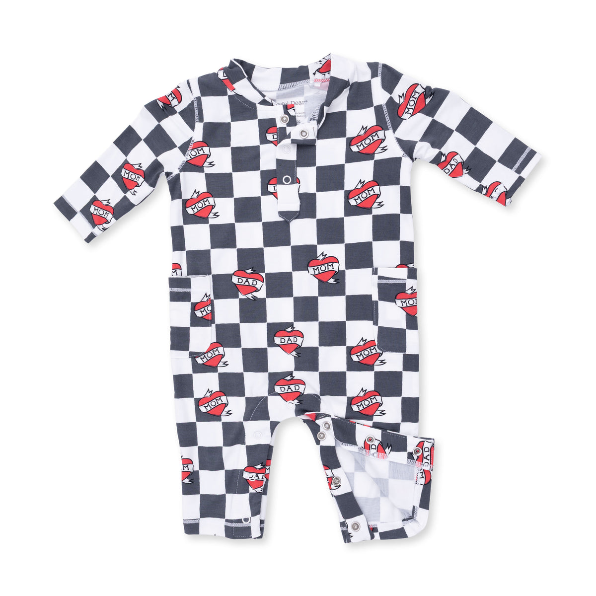 ANGEL DEAR: HEART TATTOO CHECK UNI ROMPER - IVORY/BLACK