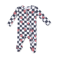 ANGEL DEAR: HEART TATTOO CHECK 2 WAY ZIPPER FOOTIE - BLACK/IVORY