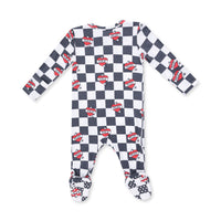 ANGEL DEAR: HEART TATTOO CHECK 2 WAY ZIPPER FOOTIE - BLACK/IVORY