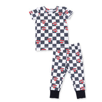 ANGEL DEAR: HEART TATTOO CHECK SHORT SLEEVE LOUNGEWEAR SET - BLACK/IVORY