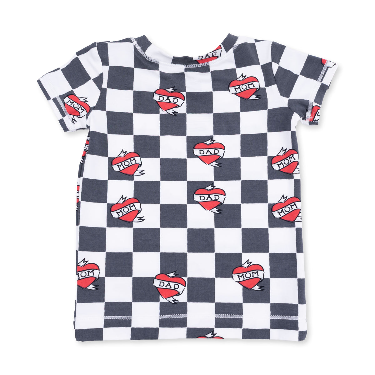ANGEL DEAR: HEART TATTOO CHECK SHORT SLEEVE LOUNGEWEAR SET - BLACK/IVORY