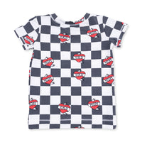 ANGEL DEAR: HEART TATTOO CHECK SHORT SLEEVE LOUNGEWEAR SET - BLACK/IVORY