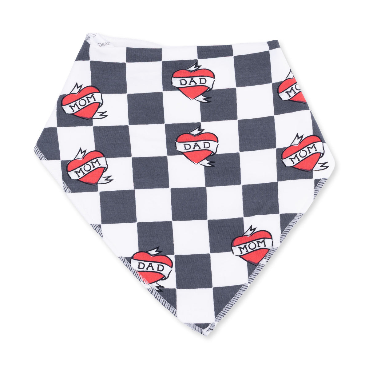 ANGEL DEAR: HEART TATTOO CHECK BLACK BANDANA BIB - BLACK/IVORY