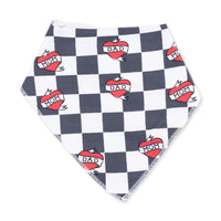 ANGEL DEAR: HEART TATTOO CHECK BLACK BANDANA BIB - BLACK/IVORY