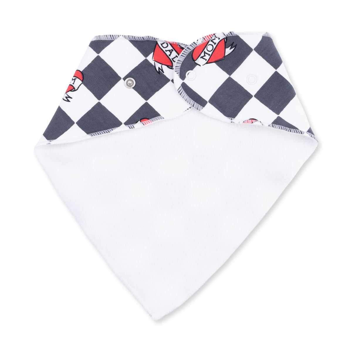 ANGEL DEAR: HEART TATTOO CHECK BLACK BANDANA BIB - BLACK/IVORY