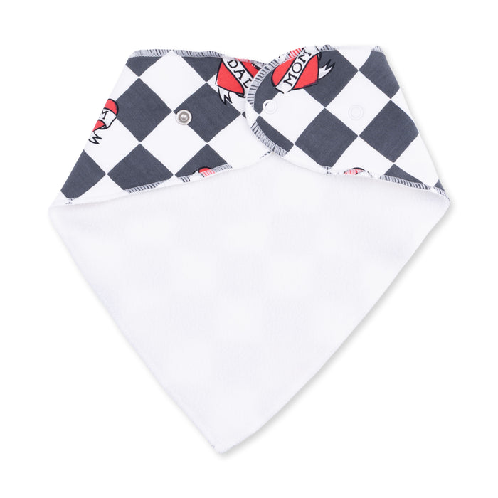 ANGEL DEAR: HEART TATTOO CHECK BLACK BANDANA BIB - BLACK/IVORY