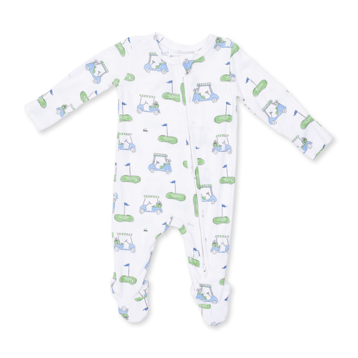 ANGEL DEAR: GOLF CARTS BLUE 2 WAY ZIPPER FOOTIE - IVORY