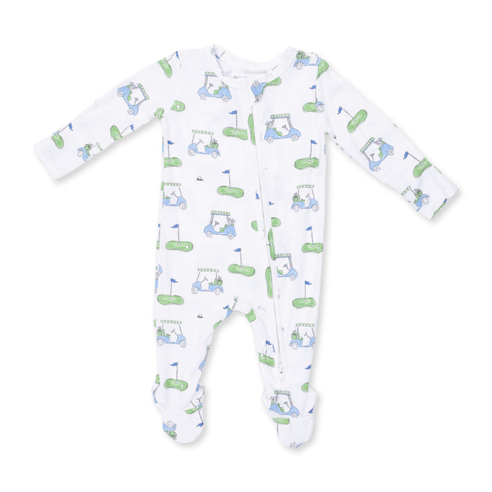 ANGEL DEAR: GOLF CARTS BLUE 2 WAY ZIPPER FOOTIE - IVORY