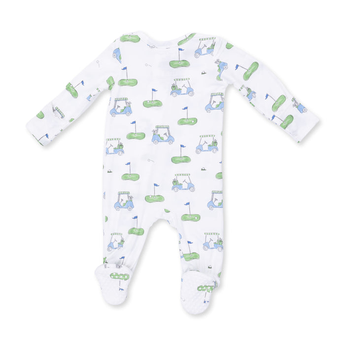 ANGEL DEAR: GOLF CARTS BLUE 2 WAY ZIPPER FOOTIE - IVORY
