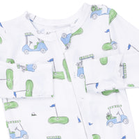 ANGEL DEAR: GOLF CARTS BLUE 2 WAY ZIPPER FOOTIE - IVORY