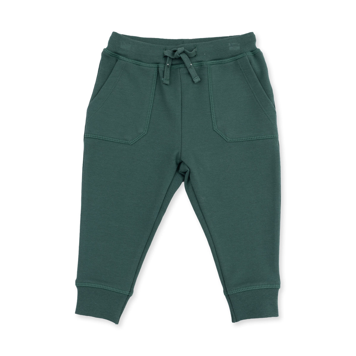 ANGEL DEAR: ORGANIC COTTON JERSEY LONG SLEEVE UNI TOP & ORGANIC FRENCH TERRY JOGGER SET - NAVY/PINE