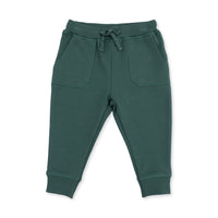 ANGEL DEAR: ORGANIC COTTON JERSEY LONG SLEEVE UNI TOP & ORGANIC FRENCH TERRY JOGGER SET - NAVY/PINE