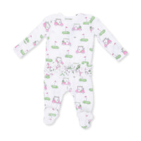 ANGEL DEAR: GOLF CARTS PINK 2 WAY RUFFLE BACK ZIPPER FOOTIE - IVORY