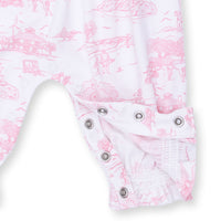 ANGEL DEAR: GOLF TOILE SMOCKED LONG SLEEVE ROMPER - PINK/WHITE