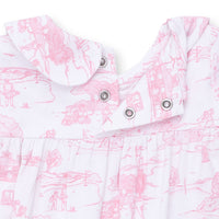 ANGEL DEAR: GOLF TOILE SMOCKED LONG SLEEVE ROMPER - PINK/WHITE