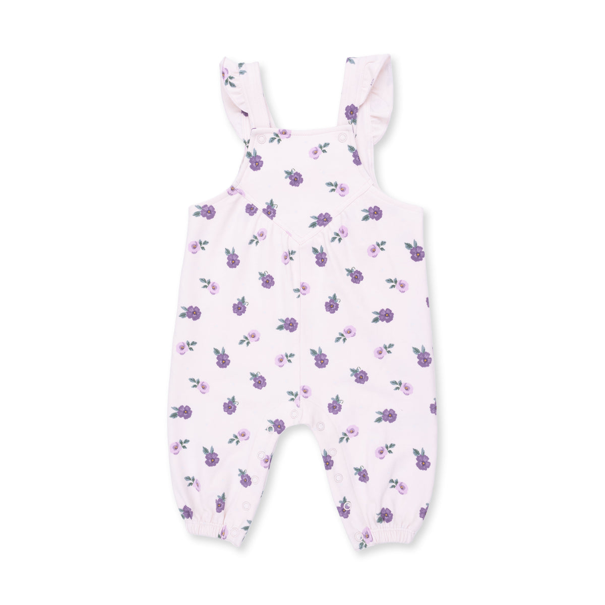 ANGEL DEAR: VIOLETTA FLORAL RUFFLE V-OVERALLS AND LONG SLEEVE BODYSUIT