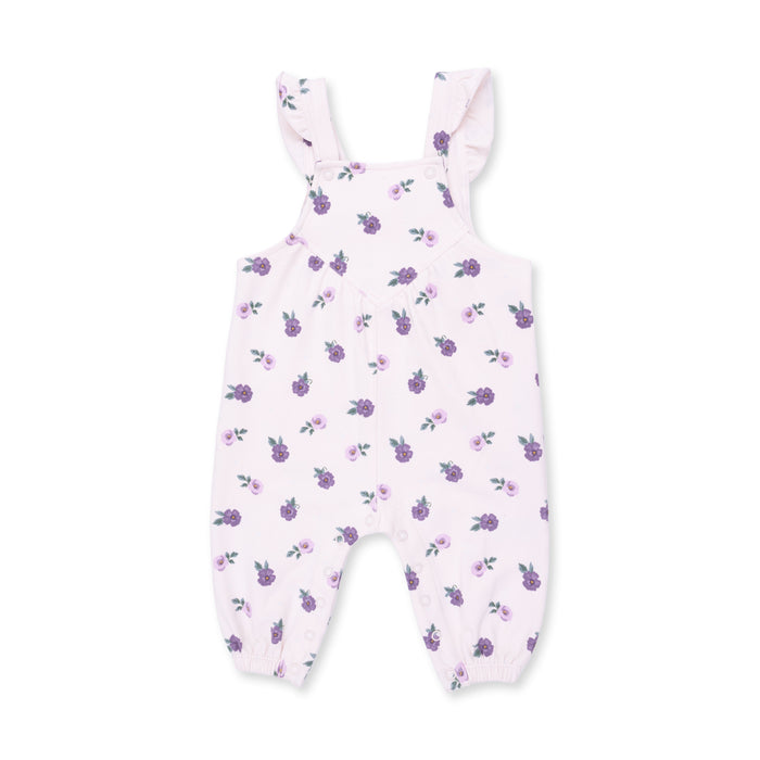 ANGEL DEAR: VIOLETTA FLORAL RUFFLE V-OVERALLS AND LONG SLEEVE BODYSUIT