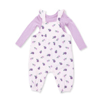 ANGEL DEAR: VIOLETTA FLORAL RUFFLE V-OVERALLS AND LONG SLEEVE BODYSUIT