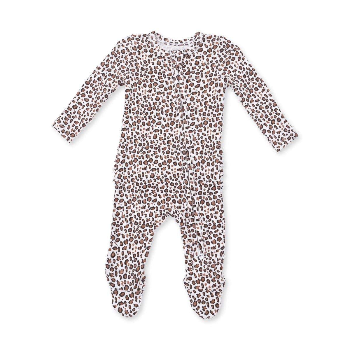 ANGEL DEAR: LEOPARD RIB 2 WAY RUFFLE BACK ZIPPER FOOTIE