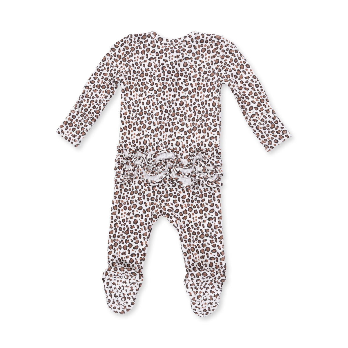 ANGEL DEAR: LEOPARD RIB 2 WAY RUFFLE BACK ZIPPER FOOTIE
